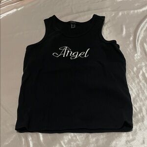 Forever 21 Black Tank Top with White 'Angel' Embroidery